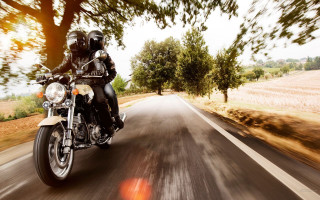 Man motorcycle country road grass - cafer bater free wallpaper