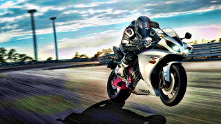 Man motorcycle track sky clouds - a track free wallpaper
