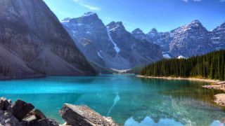 Lake mountains trees blue sky 33 - mountain and trees free wallpaper
