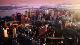 City tall buildings bridge river - evgeny lushpin free wallpaper