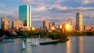 City skyline sailboats sunset clouds - the water and a sunset in the background free wallpaper