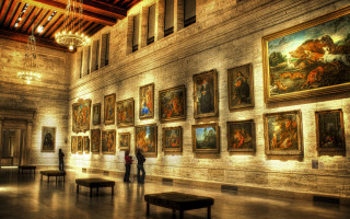 Large room paintings chandelier people - art noveau free wallpaper
