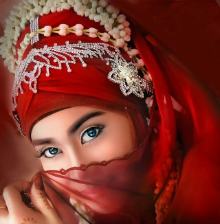 Woman red headscarf veil white - free retro wallpaper