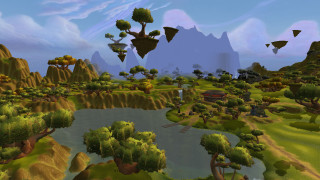 Fantasy floating island waterfall forest - ding guanpeng free wallpaper