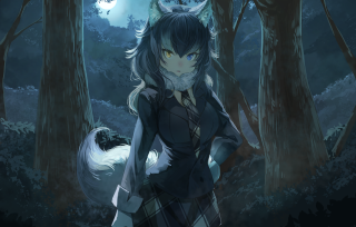 Girl dark forest wolf shoulder - furry art free wallpaper