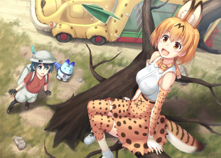 Girl tree cat dog cartoon - nearby free wallpaper