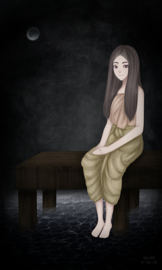 Woman bench dress moon black - apelle free wallpaper
