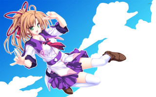 Girl purple dress flying hair - free 3d render wallpaper
