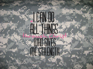 Camouflage quote strength all things - a cross stitch free wallpaper