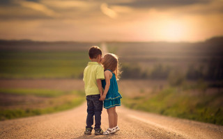 Boy girl sunset road field - a boy and a girl free wallpaper
