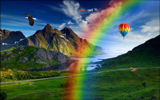 Rainbow mountain lake sky nature - mystical free wallpaper for desktop