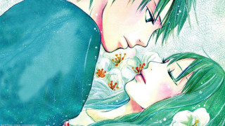 Couple kissing painting flowers blue - a painting style free wallpaper
