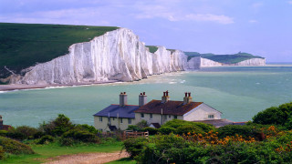 House hill ocean chalk cliffs - a matte painting free wallpaper