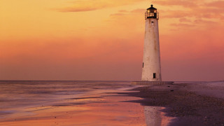 Lighthouse beach sunset pink sky 2 - sky in the background free wallpaper