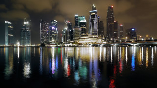City skyline bridge lights reflection - adrian zingg free wallpaper