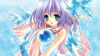 Blue hair girl fish bubble - blue hair holding free wallpaper