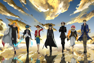Anime characters cloudy sky reflection - cloudy free wallpaper