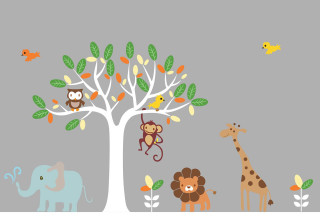 Animals trees giraffe mural wall - elephant free wallpaper
