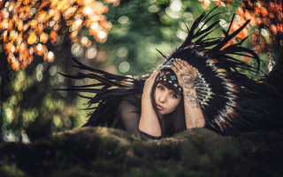 Woman headdress feathers rock woods - elinor proby adams free wallpaper