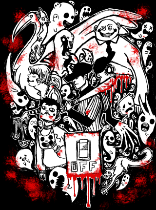 Cartoon characters blood black background - a red border free wallpaper