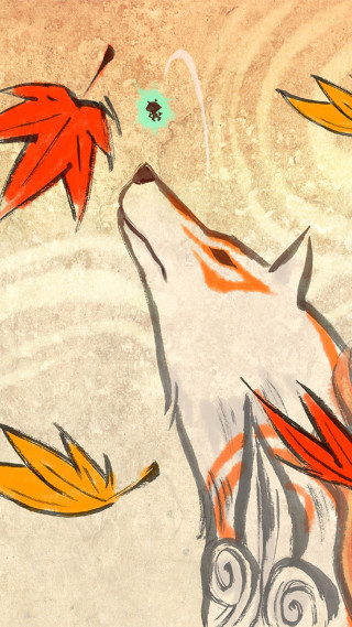 Wolf leaves flying around neck - furry free wallpaper