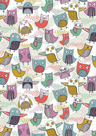 Colorful owl pattern checkered background - pop surrealism free wallpaper