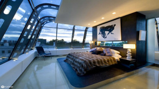Bedroom large bed city night - the city free wallpaper