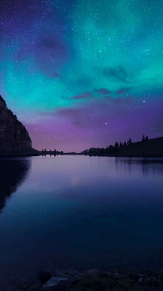 Lake mountain purple sky stars - affinity photo free wallpaper