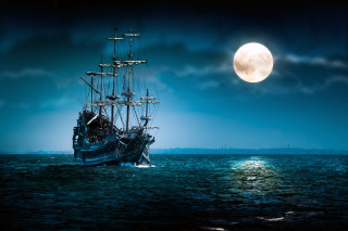 Ship ocean full moon sky 2 - fitz henry lane free wallpaper