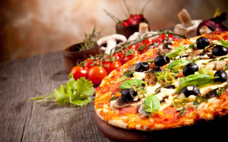 Pizza with olives delicious cheesy 2 - el greco free wallpaper