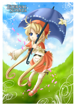 Cartoon girl umbrella sky background - a blue sky background free wallpaper