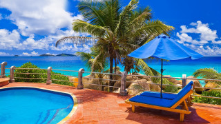 Blue lounge chair pool ocean - a pool free wallpaper for desktop