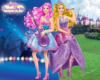 Barbie dolls grass field castle - pop surrealism free wallpaper