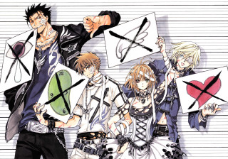 Anime characters signs scissors coffee - art free wallpaper for desktop