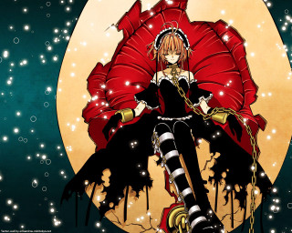 Anime girl moon red umbrella - a moon free wallpaper