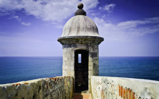Stone tower ocean sky bridge - the side of it free wallpaper