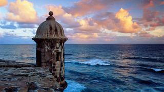 Tower cliff ocean sunset clouds - sunset free wallpaper