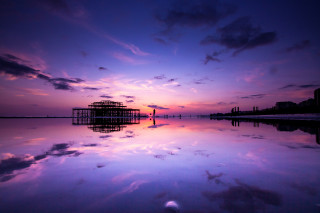 Purple sky reflections pier city - a purple sky free wallpaper