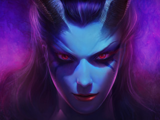 Woman horns redeyes purple demon - horn free wallpaper