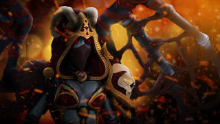 Cartoon character horned head horned - a fire in the background free wallpaper