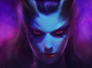 Horned demon woman purple glow - horn free wallpaper