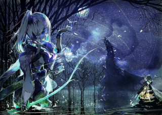 Woman blue sword forest mountain - a blue outfit holding free wallpaper