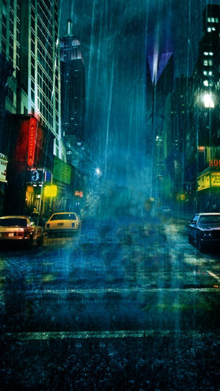 City street rain night neon - matte painting free wallpaper