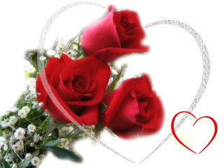 Bouquet roses heart frame diamond - a red rose free wallpaper