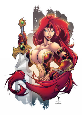 Cartoon woman red hair sword - a cartoon of a woman free wallpaper