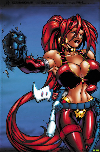 Woman red costume gun dice - her hand free wallpaper