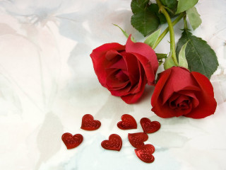 Romantic roses hearts flower bouquet - two red rose free wallpaper