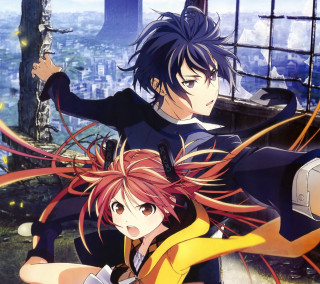 Anime couple cityscape sky background - poster art free wallpaper
