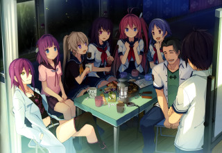 Group dinner aya goda rayonism - a group of people sitting free wallpaper