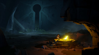 Person sitting cave glowing fire - the cave free wallpaper